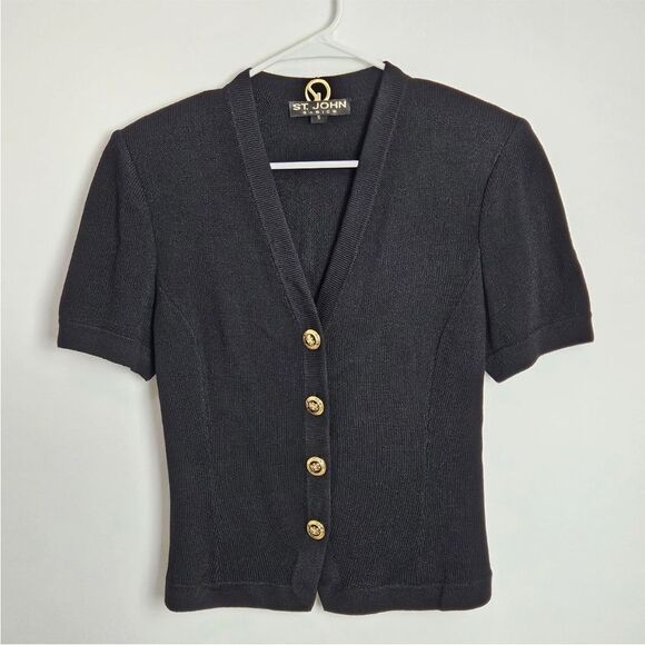 St. John Black Knit Cardigan with Gold Accents - Picture 1 of 11